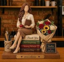 Personalized Teacher Gift Wooden Block, Custom Name Best Teacher Ever Decor picture