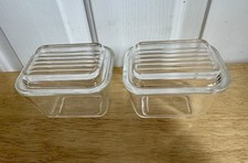 Set of 2 Vintage PYREX Clear  Glass Refrigerator Dishes 501 B 1-1/2 Cup w/Lids picture