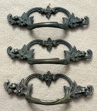 Lot of 3 Vintage French Provincial Drawer Pulls Ornate Brass Bronze Dresser picture