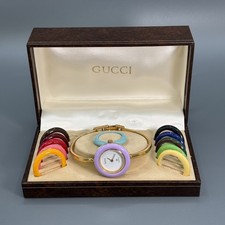 [Exc+5] GUCCI Change Bezel 1100L 12 Colors Gold Quartz Ladies Watch Working picture