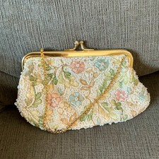 Vintage Jolles Original Beaded Clutch Purse Bag Flower Pattern Designer Clutch picture