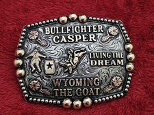 X~Treme ☆THE GOAT☆ BULLFIGHTING RODEO CHAMPION TROPHY BUCKLE☆Casper Wy☆Rare☆377 picture