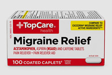 TopCare Health Migraine Relief Acetaminophen Aspirin Caffeine 100 Coated Caplets picture
