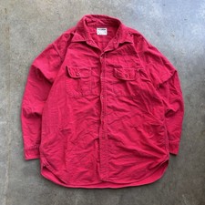 Vintage Pilgrim Sears Roebuck Work Shirt Mens L Red Cotton Button Up 50s 60s picture