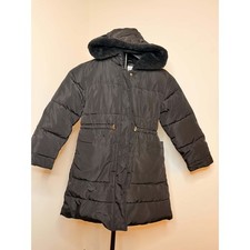 Zara Black Long Puffer Coat Faux Fur Hood Women’s Size S picture