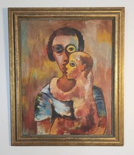 Vintage WPA  Louis Wolchonok Oil  Canvas Board Painting Maternite Mother Child  picture