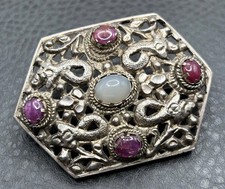 Vintage Snake Large Austro Hungarian 800 Silver Filigree Ruby Moonstone Cabochon picture