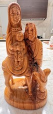 VINTAGE HOLY FAMILY FLIGHT TO EGIPT - HAND CARVED OLIVE WOOD SCULPTURE 5” picture