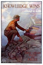Knowledge Wins 1918 WWI Library Association Propaganda Poster Wall Art Print picture