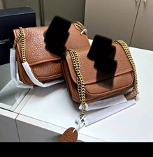 Brown Pebbled Genuine Leather Chain Flap Shoulder Bag w/ Dust Bag picture