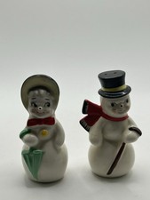 Rare Vintage Norcrest Snowman Salt Pepper Shakers MCM Japan 1950S picture