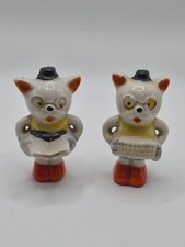 Vintage Made in Japan Cat Figurines Pair Musician Accordion Anthropomorphic Cats picture
