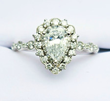 Zac Posen 14k White Gold Pear Halo Diamond Ring Set 1.00 ctw Size 7.5 picture