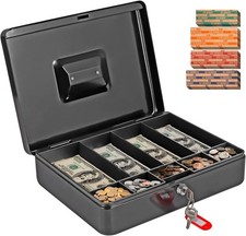 Cash Box with Money Tray and Lock,  Metal Locking Cash/Money Saving Organizer Bo picture