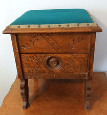 Antique 19th Century Victorian Eastlake Shoeshine Box Footstool w/Metal Footrest picture