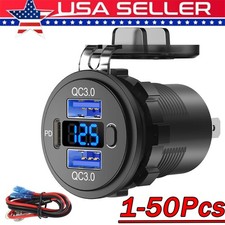 12V-24V PD+QC3.0 Dual USB Car Fast Charger Power Socket Outlet LED Voltmeter Lot picture