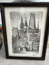 Vintage Prague Architectural Etchings-Set Of 3 Triptych- Signed limited editions picture