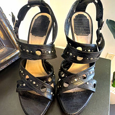 Dior Women’s US 8 Black Leather Strappy Open Toe Ankle Strap Buckle Studded picture
