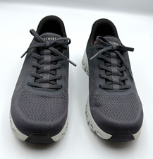 SKECHERS Women’s Athletic Sneaker Black/Gray Lace-Up Low Top Mesh Textile picture