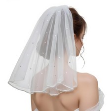 Andibro Short Bridal Veil, Women's Short Vails with Rhinestone White Short Weddi picture