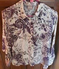 EUC - CHICO'S Blouse SIZE 1 (Small ) 100% Polyester Ivory/Purple/Tan picture
