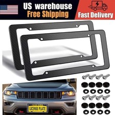 100% Real Black Carbon Fiber License Plate Frame Silm 4 Holes with Screws Caps picture