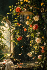 Floral Shower Wall Art Botanical Garden Waterfall Bathroom Decor Vintage Nature picture