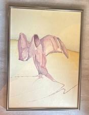 Abstract Landscape Watercolor Mauve Purple Yellow Framed 14x10 Dated 1987 picture