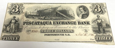 1852 $3 The Piscataqua Exchange Bank Portsmouth NEW HAMPSHIRE Obsolete Banknote picture