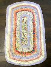 Vintage Handmade Braided Rag Rug 24x36 Oval Multicolor Scrappy Cottagecore Pink picture