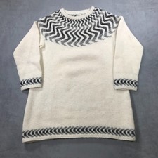 Icelandic Wool Sweater Women's Large Cream & Grey Tunic Long Length Icelandica picture