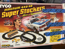 Vintage Tyco Super Stockers Magnum 440-X2 Slot Car Set Track Parts Untested picture
