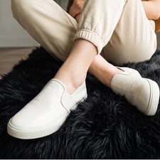 Vince Blair Croc Embossed Leather Slip On Sneakers Off White Cream Womens 8M 38 picture