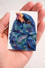 Aceo Print Blue Bird  Mini Art 2.5x3.5 Colorful Bird Illustration Small Artwork picture