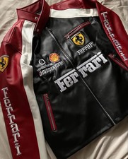 Ferrari Red Leather Racing Jacket Men Real Cowhide F1 Moto Biker Outerwear picture