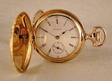 117 YEARS OLD ELGIN 10k GOLD FILLED HUNTER CASE GREAT LOOKING POCKET WATCH picture