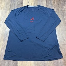 Nike Atlanta Braves Shirt Mens 3XL Navy Dri-FIT Long Sleeve MLB Authentic Tee picture