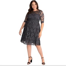 Kiyonna NWT Luna dress 2X lace grey formal fall wedding holiday winter picture