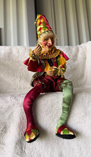Vintage Christmas Jester Doll Handmade Fabric Harlequin Clown Figure Unique Coll picture