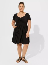 Torrid Dress 0 L Black Super Soft Mini Twist Front Skater Pockets New picture