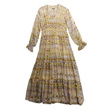 Shyanne Tiered Maxi Dress Boho Print V Neck Long Sleeve Sz M picture