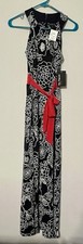 NWT En Focus Studio Bohemian Style Halter Neck Maxi Dress Blk & Wh Stretchy Sz 4 picture