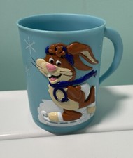 Vintage Nestle Quik Nesquik Plastic Mug Ice Skating Bunny Rabbit Winter Snow picture