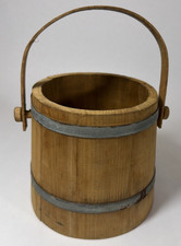 Vintage Wooden Firkin Bucket Stave Crate Oak Barrel Planter Farmhouse picture