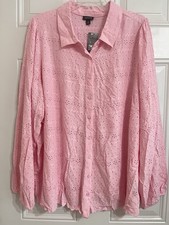 NWT TORRID Eyelet Shirt Button Up Long Sleeve Orchid Pink Summer Boho Women’s 3X picture
