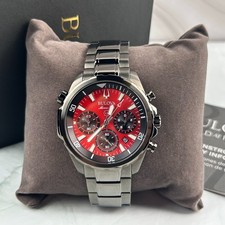 Bulova Marine Star 98B350 Red Dial Gray Band Chronograph Men's Quartz Watch 43MM picture