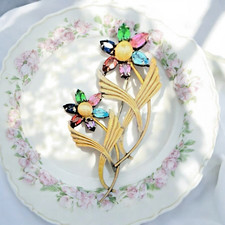 Lovely Vintage Symmetalic Signed Sterling Silver & 14k Gold Flower Pin Brooch picture