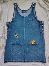 Disney Vintage 90's Winnie The Poo Denim Jumper Dress Embroidered Women's Sz XL picture