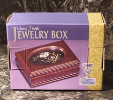 Vintage Classic Treasures Small Wood Jewelry Box Cherry Finish - NOS picture