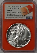 1987 (S) $1 1 oz Struck at San Francisco Silver Eagle NGC MS69 picture